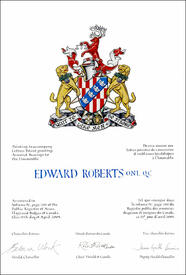 Letters patent granting heraldic emblems to Edward Roberts