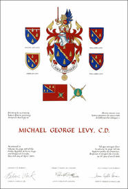 Letters patent granting heraldic emblems to Michael George Levy