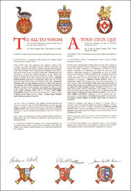 Lettres patentes concédant des emblèmes héraldiques à Roger Leigh Scott Lettres patentes concédant des emblèmes héraldiques à Roger Leigh Scott