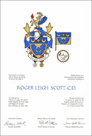 Lettres patentes concédant des emblèmes héraldiques à Roger Leigh Scott Lettres patentes concédant des emblèmes héraldiques à Roger Leigh Scott