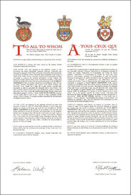 Letters patent granting heraldic emblems to Alan Brian Thompson
