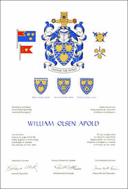 Letters patent granting heraldic emblems to William Olsen Apold