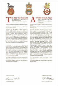 Lettres patentes concédant des emblèmes héraldiques à William Douglas Kirkwood Lettres patentes concédant des emblèmes héraldiques à William Douglas Kirkwood