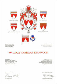 Letters patent granting heraldic emblems to William Douglas Kirkwood