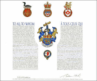 Letters patent granting heraldic emblems to Thomas Alfred Hickey