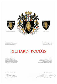 Lettres patentes concédant des emblèmes héraldiques à Richard Bodéüs Lettres patentes concédant des emblèmes héraldiques à Richard Bodéüs