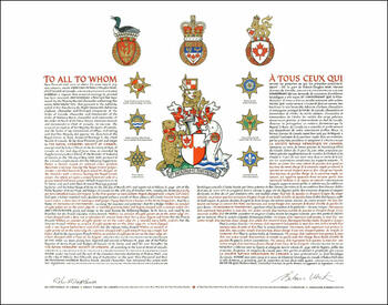 Letters patent granting heraldic emblems to The Royal Heraldry Society of Canada