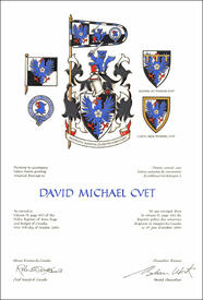 Lettres patentes concédant des emblèmes héraldiques à David Michael Cvet