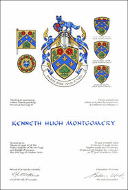 Letters patent granting heraldic emblems to Kenneth Hugh Montgomery