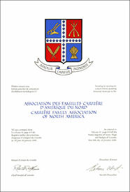 Letters patent granting heraldic emblems to the Carrière Family Association of North America Letters patent granting heraldic emblems to the Carrière Family Association of North America