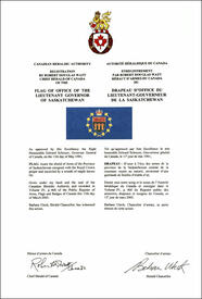 Letters patent registering the heraldic emblems of the Lieutenant Governor of Saskatchewan