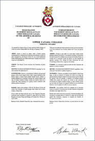 Letters patent registering the Armoirial Bearings of the Upper Canada College