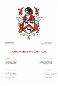 Letters patent granting heraldic emblems to John Wesley Metcalf