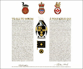 Lettres patentes concédant des emblèmes héraldiques à Joseph Frederick Laevens Lettres patentes concédant des emblèmes héraldiques à Joseph Frederick Laevens