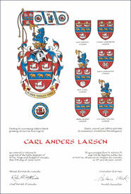Letters patent granting heraldic emblems to Carl Anders Larsen