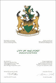 Letters patent granting heraldic emblems to the City of Melfort