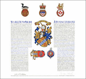 Letters patent granting heraldic emblems to Robert Bruce Gordon Stewart Letters patent granting heraldic emblems to Robert Bruce Gordon Stewart