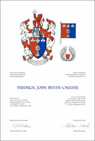 Letters patent granting heraldic emblems to Fredrick John Butler-Caughie