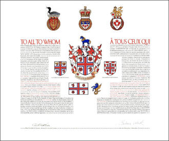 Letters patent granting heraldic emblems to Ian Powell, with differences to Victoria Elizabeth Powell and Alexandra Mary Powell