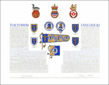 Letters patent granting heraldic emblems to Robbie Douglas Sprules, with differenced Arms to his descendants