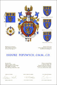 Lettres patentes concédant des emblèmes héraldiques à Isidore Popowych
