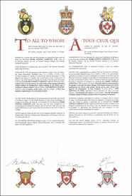 Letters patent granting heraldic emblems to Mark Lowell Sargent