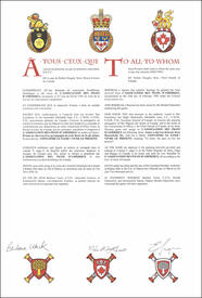Letters patent granting heraldic emblems to L’Association des Pilon d’Amérique Letters patent granting heraldic emblems to L’Association des Pilon d’Amérique