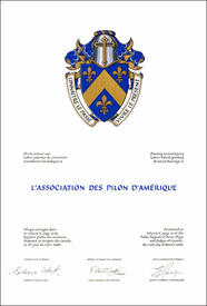 Letters patent granting heraldic emblems to L’Association des Pilon d’Amérique Letters patent granting heraldic emblems to L’Association des Pilon d’Amérique