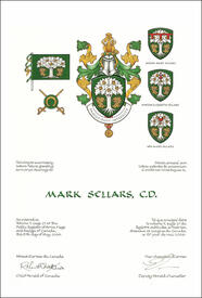 Letters patent granting Armorial Bearingws to Mark Sellars