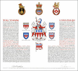 Letters patent granting heraldic emblems to Benjamin Joel Trister