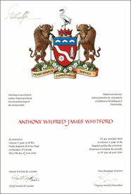Letters patent granting heraldic emblems to Anthony Wilfred James Whitford