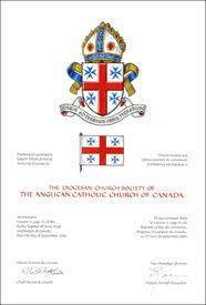 Letters patent granting heraldic emblems to The Diocesan Church Society of the Anglican Catholic Church of Canada Letters patent granting heraldic emblems to The Diocesan Church Society of the Anglican Catholic Church of Canada