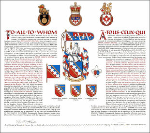 Letters patent granting heraldic emblems to Peter Loren Munk