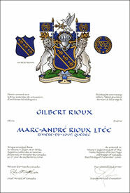 Letters patent granting heraldic emblems to Marc-André Rioux Ltée Letters patent granting heraldic emblems to Marc-André Rioux Ltée