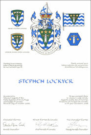 Lettres patentes concédant des emblèmes héraldiques à Stephen Lockyer