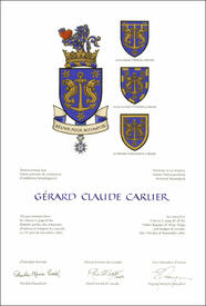 Letters patent granting heraldic emblems to Gérard Claude Carlier