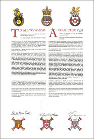 Lettres patentes concédant des emblèmes héraldiques à la Brentwood College Association, pour l'usage de la Brentwood College School