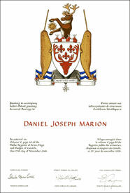 Letters patent granting heraldic emblems to Daniel Joseph Marion