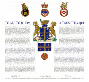 Letters patent granting heraldic emblems to the Armstrong Hospitality Group Ltd. Letters patent granting heraldic emblems to the Armstrong Hospitality Group Ltd.