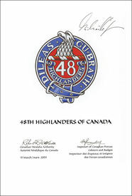 Lettres patentes approuvant un insigne pour le 48th Highlanders of Canada Lettres patentes approuvant un insigne pour le 48th Highlanders of Canada