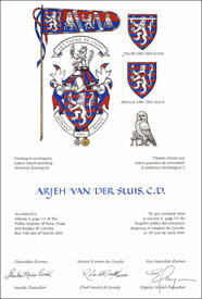 Letters patent granting heraldic emblems to Arjeh van der Sluis