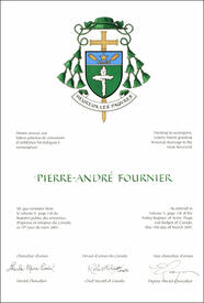 Letters patent granting heraldic emblems to Pierre-André Fournier