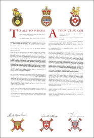 Lettres patentes concédant des emblèmes héraldiques à John Chew Mean Mah Lettres patentes concédant des emblèmes héraldiques à John Chew Mean Mah