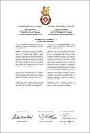 Letters patent registering the heraldic emblems of of Hamilton College, McMaster University Letters patent registering the heraldic emblems of of Hamilton College, McMaster University