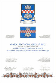 Letters patent granting heraldic emblems to Mark Anthony Group Inc. Letters patent granting heraldic emblems to Mark Anthony Group Inc.