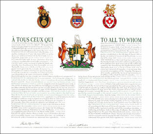 Letters patent granting heraldic emblems to the Université de Sherbrooke