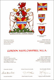 Letters patent granting heraldic emblems to Gordon Muir Campbell