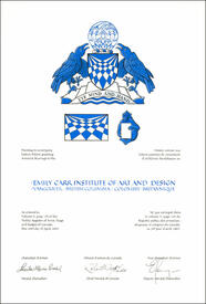 Letters patent granting heraldic emblems to the Emily Carr Institute of Art and Design