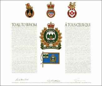 Lettres patentes concédant des emblèmes héraldiques au Nelson Police Department Lettres patentes concédant des emblèmes héraldiques au Nelson Police Department