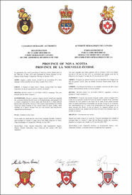 Letters patent registering the heraldic emblems of the Province of Nova Scotia
